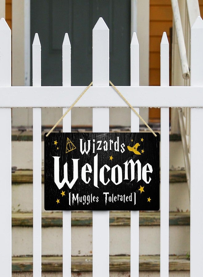LOTHUY Wizards Welcome MuggleTolerated Sign, Gothic Magic Gifts Hanging Wall Plaque Signs for Kids Room Decor, Wizardry Welcome Sign for Front Door, Funny Magic Home House Bathroom Decor Sign 12 X 6 In - Image 4